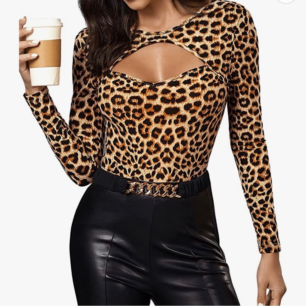 Verdusa Women's Cheetah Print Shirt Fitted Top